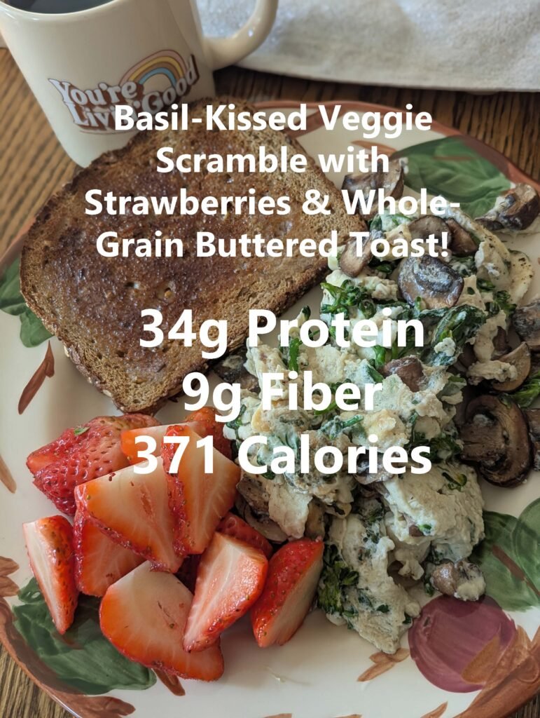 broccoli mushroom basil scramble breakfast macros