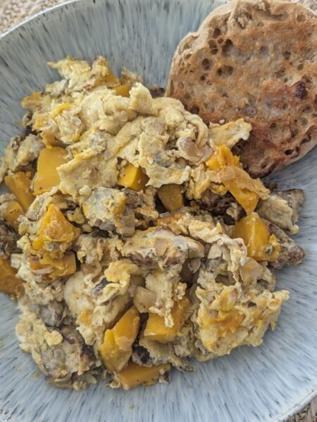 chicken apple sausage and squash scramble clean